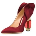thumbnail image 1 of FSJ Women Stylish Pointed Closed Toe Pumps Crystal Chunky Block High Heels Slip On Unique Curly Back Wedding Dress Shoes Size 8.5 Red, 1 of 4