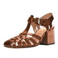 thumbnail image 1 of FSJ Women Stylish Square Closed Toe Gladiator Sandals Fisherman Mid Chunky heel Pumps Party Work Dress Daily Wear Buckle Shoes Size 8.5 Brown, 1 of 4