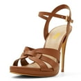 thumbnail image 1 of FSJ Women Stylish Strappy Round Open Toe Ankle Strap Sandals Platform Stilettos High Heel Formal Events Parties Shoes Size 9.5 Brown, 1 of 4