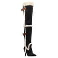 thumbnail image 1 of FSJ Women Thigh High Fur Boots Over-The-Knee Shearling Trim Buckle Straps Pointed Toe Cone Heel Winter Shoes Size 11 Black, 1 of 3
