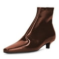 thumbnail image 1 of FSJ Women Trendy Square Closed Toe Ankle Boots Block Kitten Low Heel Side Zip Glossy Short Booties Comfy Office Party Shoes Size 13 Brown, 1 of 4