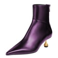thumbnail image 1 of FSJ Women Unique Teardrop Mid Heel Short Boots Closed Pointy Toe Booties Ankle High Shaft Zipper Shoes Chic Dress Solid Color Business Size 8 Purple, 1 of 5