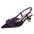 thumbnail image 1 of FSJ Women Velvet Slip On Close Pointed Toe Slingback Pumps Crystal Block Low Heel Adjustable Buckle Ankle Strap Daily Office Wear Shoes Size 8.5 Purple, 1 of 4