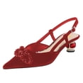 thumbnail image 1 of FSJ Women Velvet Slip On Close Pointed Toe Slingback Pumps Crystal Block Low Heel Adjustable Buckle Ankle Strap Daily Office Wear Shoes Size 8 White Red, 1 of 4
