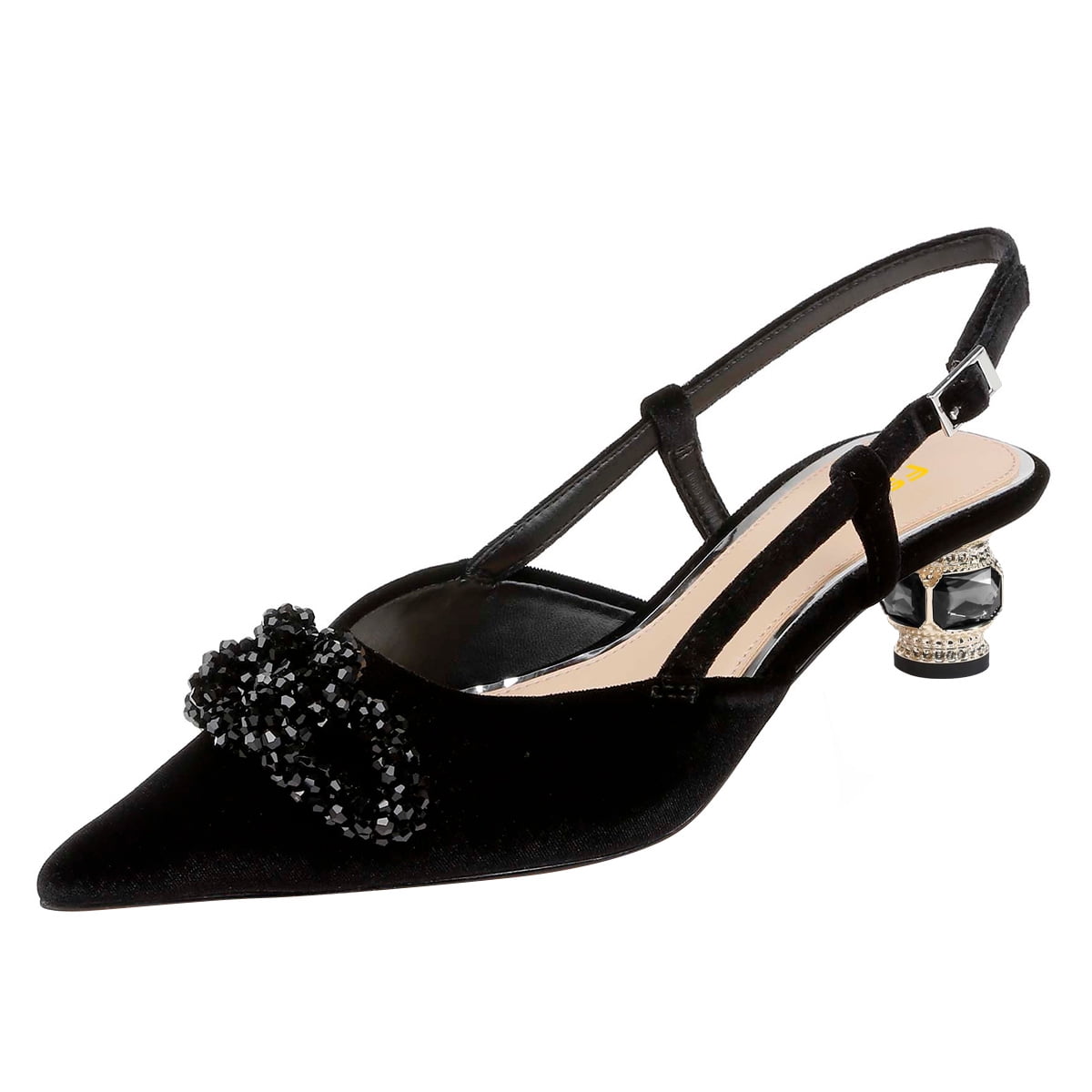 FSJ Women's Crystal Pumps | Pointed Toe Slip On Heels, 4.2" Heel, Bridal Wedding Party Shoes