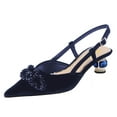 thumbnail image 1 of FSJ Women Velvet Slip On Close Pointed Toe Slingback Pumps Crystal Block Low Heel Adjustable Buckle Ankle Strap Daily Office Wear Shoes Size 14 Blue, 1 of 4