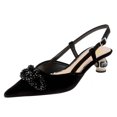 thumbnail image 1 of FSJ Women Velvet Slip On Close Pointed Toe Slingback Pumps Crystal Block Low Heel Adjustable Buckle Ankle Strap Daily Office Wear Shoes Size 16 Black, 1 of 4