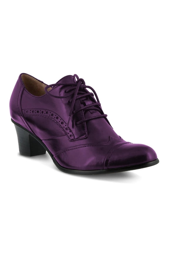 Women Vintage Closed Toe Dress Oxfords Comfortable Chunky Heel Wingtip Brogues Perforated Lace-Up Pumps Office Shoes Size 10 Purple