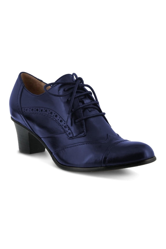 Women Vintage Closed Toe Dress Oxfords Comfortable Chunky Heel Wingtip Brogues Perforated Lace-Up Pumps Office Shoes Size 16 Blue