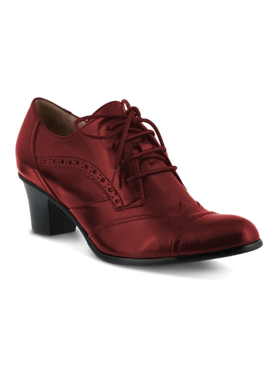 Women Vintage Closed Toe Dress Oxfords Comfortable Chunky Heel Wingtip Brogues Perforated Lace-Up Pumps Office Shoes Size 4 Red