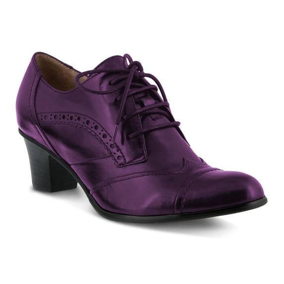 FSJ Women Vintage Closed Toe Dress Oxfords Comfortable Chunky Heel Wingtip Brogues Perforated Lace-Up Pumps Office Shoes Size 6 Purple