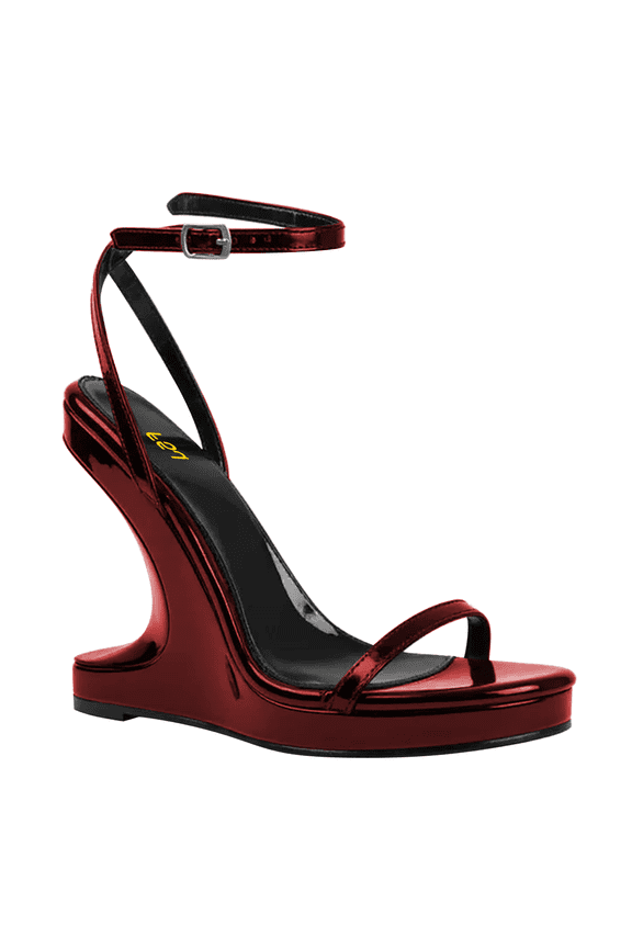 Women Wedge Heel Strappy Sandals with Platform Open Toe Adjustable Ankle Strap Comfortable Summer Shoes Size 4 Red
