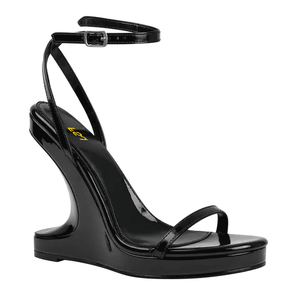 FSJ Women Wedge Heel Strappy Sandals with Platform Open Toe Adjustable Ankle Strap Comfortable Summer Shoes Size 8 Black