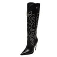 thumbnail image 1 of FSJ Women Western Pointed Closed Toe Knee High Boots Stiletto High Heel Wide Calf Pull On Long Boots Embroidery Retro Date Shoes Size 8 Black, 1 of 6