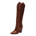 thumbnail image 1 of FSJ Women Western Pull On Knee High Boots Pointed Toe Chunky Block High Heel Cowboy Booties Beaded Embroidery Fashion Party Shoes Size 16 Brown, 1 of 4
