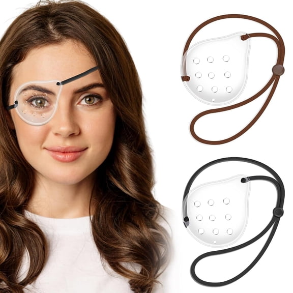 FSJLT 2pcs Clear Eye Shield Breathable Eye cover for Sleeping , Elastic Band Transparent Eye Patch for Eye Protector (Black + Coffe)