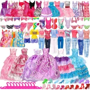 FSJZC Doll Clothes and Accessories, 50-Pack with Wedding Gowns, Evening Dresses, Fashion Dresses, Casual Outfits, Swimsuit Bikini (Child)
