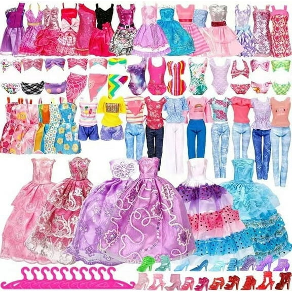 FSJZC Doll Wardrobe with Clothes Dresses Shoes and Other Accessories for 11.5 Inch Girl Doll Stuff Kids Girl Age 6 to 12, Toddler