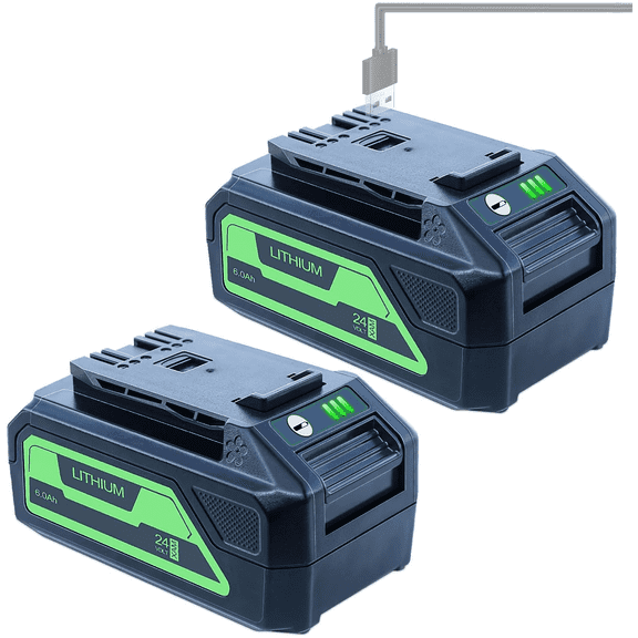 FSKE Replacement for Greenworks 24V Battery 6.0 Ah 29842 29852 BAG709 BAG710 Fit 20352 22232 2508302 Tools 2 Packs with 5V 2.0Ah USB Output