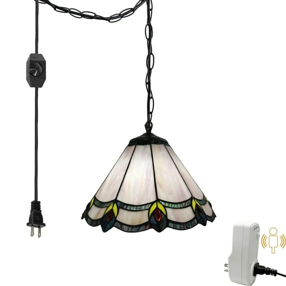 FSLIVING Motion Sensor Dimmable Iron & Glass Pendant Light with 15FT Plug-In Cord, Clear Glass