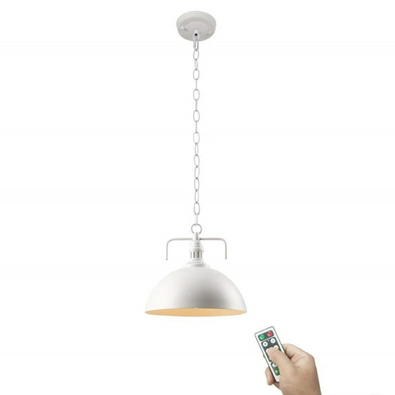 FSLiving 100 Lumens Multi-Function Led No Cord Remote Control Battery Run Indoor Outdoor Iron Chain Industrial White Pendant Light for Aisle Bedroom-Easy Installation,Dimmable-1 Light