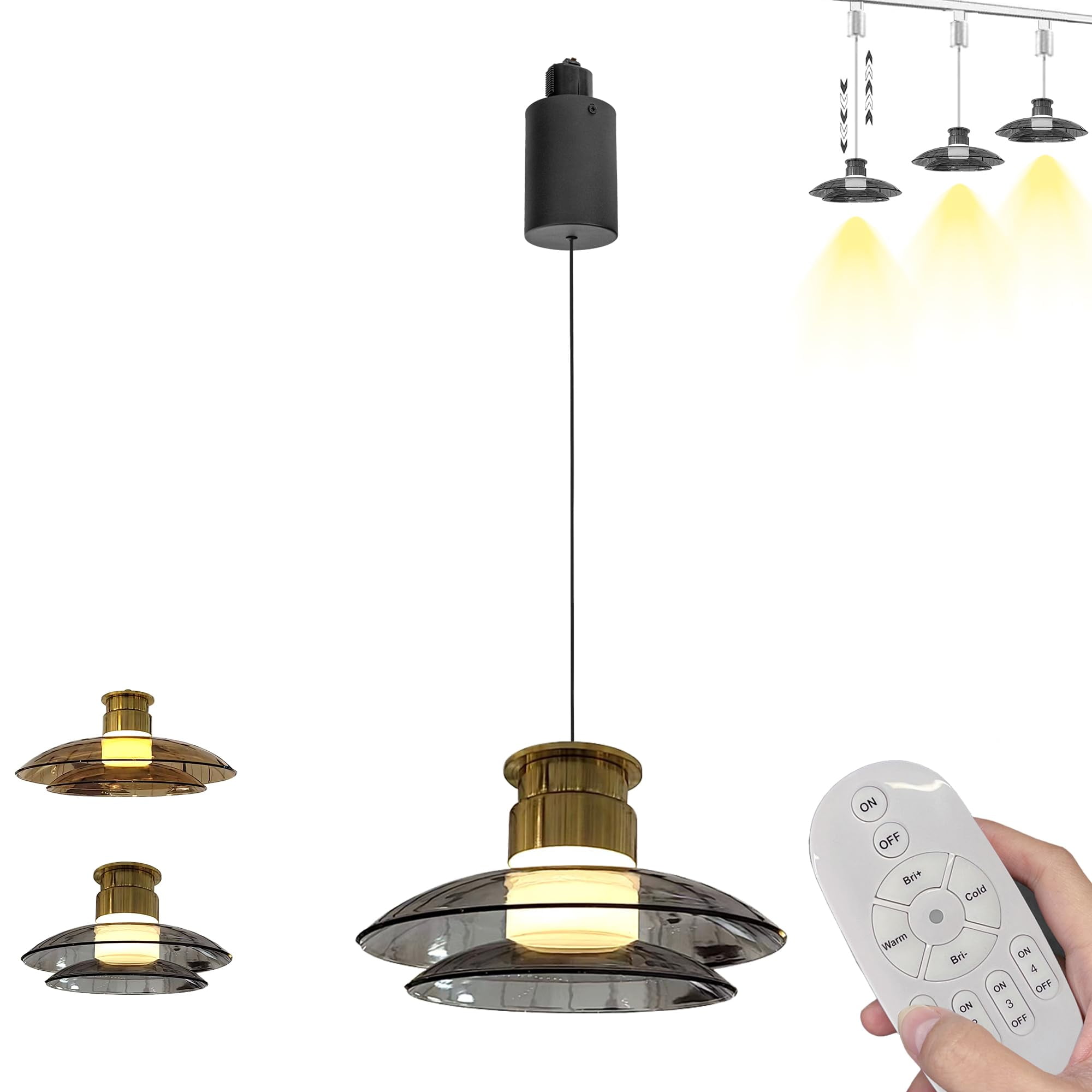 SKIVTGLAMP 10W Adjustable Levitate Track Pendant Light – H-Type, Retractable Lift Design, Aluminum Shade, 3000K, Black, For Kitchen Island