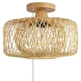 thumbnail image 1 of FSLiving 12V RV Hardwired Dome Shape Hand-Woven Natural Bamboo & Wood Wall Light with Zipper Switch, E26 Socket Semi Flush Mount Interior Lighting Decorative for Boat Camper Hallway, 1 of 6