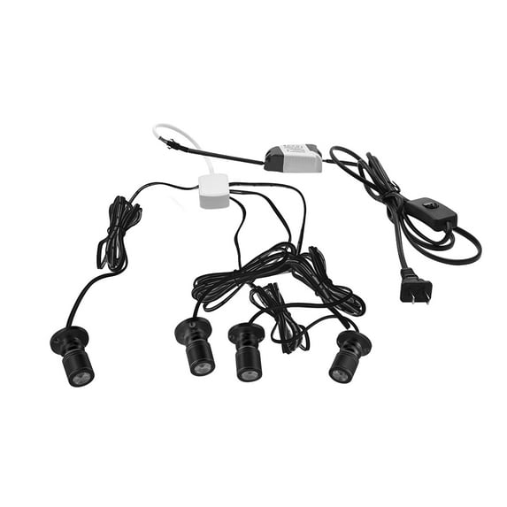 FSLiving 1W LED Mini Spotlight 360°Rotated Plug in Button Cable Black Lampbody Cool White Light(6000K) for Accent Lighting Cartoon Jewelry Showcase Cabinet Lego Model - 1 Set with 4 Spotlights