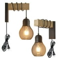 thumbnail image 1 of FSLiving 2-Pack Wall Sconces with UL Plug-in Cord Bedside Reading Light E26 Black Cage Iron Lamp Shade Industrial Wall lamp with Wooden Base for Hallway Bathroom Lighting,Powder Room, 1 of 6