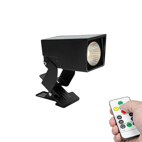 FSLiving 2 Ways Use Clip Floor Spotlight with Remote Control Waterproof Solar Landscape Lamp Adjustable Angle Dimmable Timing Clamp Lamp for Garden Gate Fence Indoors Outdoors Decor - 1 Pack