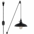 thumbnail image 1 of FSLiving 2Way Knob Turn on Off Handle Pendant Lighting Swag with Industrial Pulley Design 15ft Plug-in Dimmer Cord with Wheel Bulb Guard Iron Cage Cover for Sloped Ceiling No Wiring Needed - 1 Light, 1 of 7