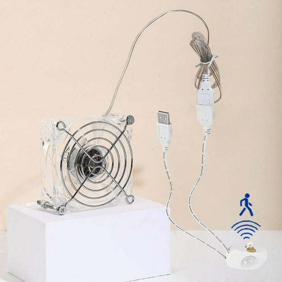 FSLiving 3.15" Mini Smart Fan USB-Powered Fan with Motion Sensor Small Room Air Circulator Fan for Pet,Silent and Portable,Transparent - 1 Pack