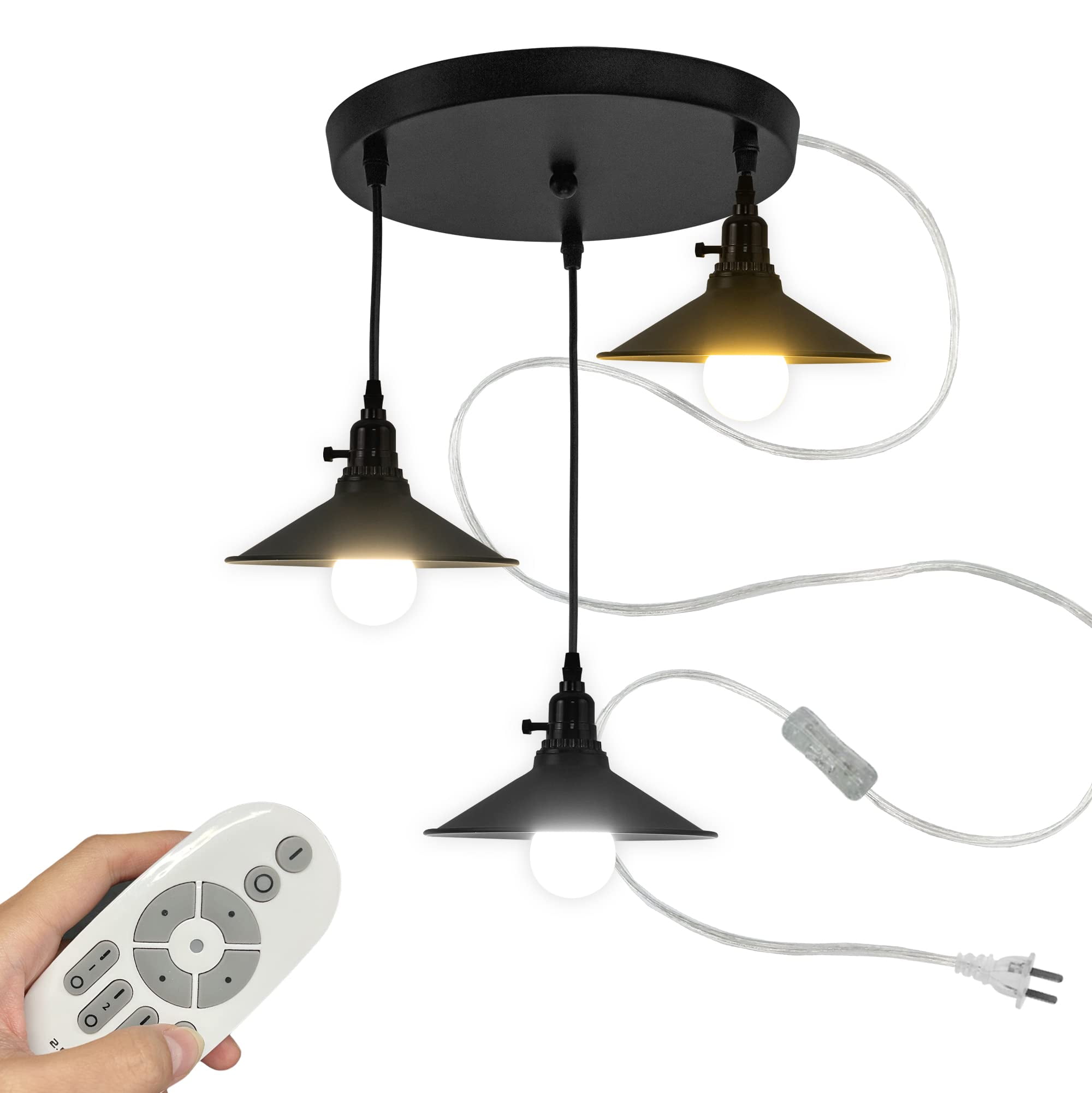 FSLiving 3-Light Swag Pendant Light with 15ft Plug-in On/Off Switch ...
