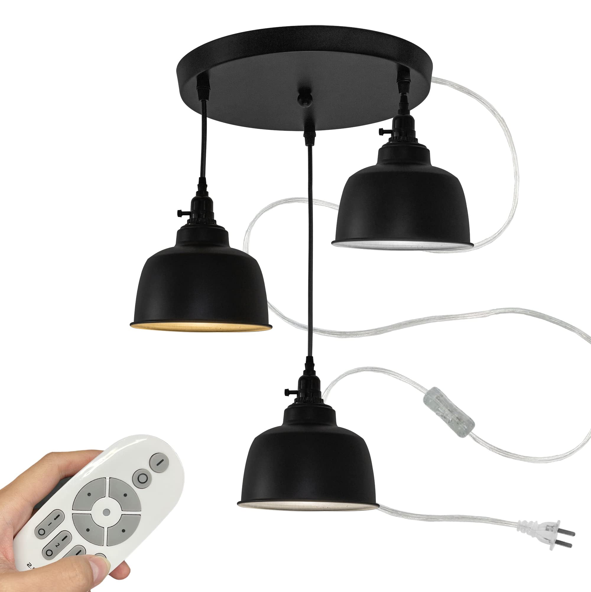 FSLiving 3-Light Swag Pendant Light with 15ft Plug-in On/Off Switch ...