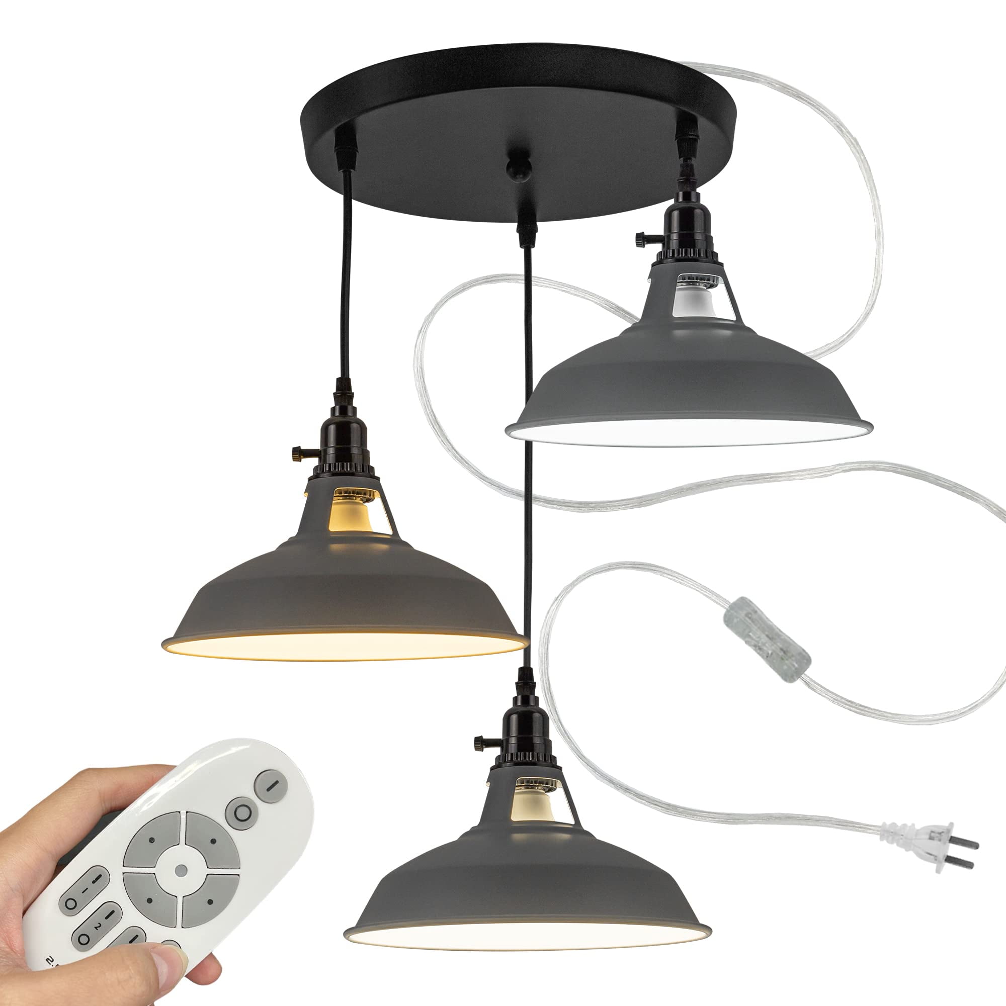 FSLiving 3Light Swag Pendant Light with 15ft Plugin UL Cord Phenolic
