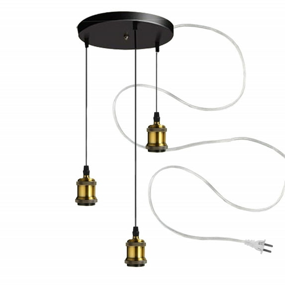 FSLiving 3 Lights Ceiling-Mounted Swag Pendant Light with 15ft Plug in UL Cord Island Chandelier Hanging Ceiling Light Accent Lighting Positioned to Accent the Artwork Mantel - Golden Bronze