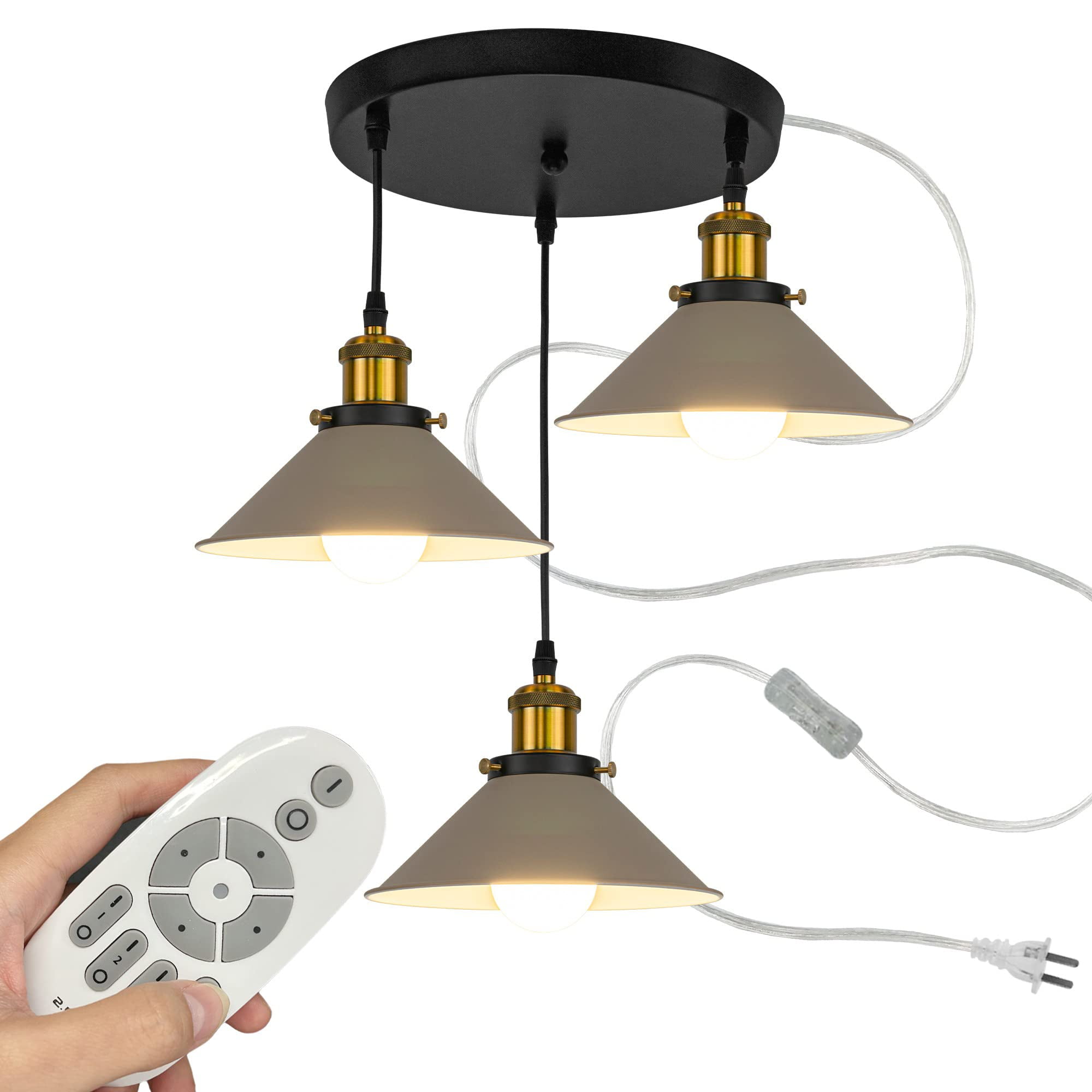 FSLiving 3-Lights Swag Pendant Light with 15ft Plug-in UL ON/Off Switch ...