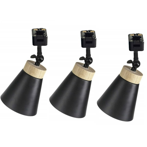 FSLiving 3-Pack Retro Style Mini Adjustable Angle J-Type Track Head Lighting E26 Base Metal Ceiling Light Track Light Fixture for Gallery Mirror Front Office Loft Bulb and Track Not Included - Black