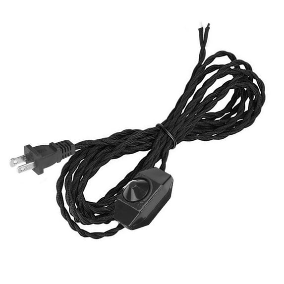 FSLiving 5.9ft Braided Wire with Dimmer Weave Rope for DIY Retro Style Replacement Open Wires Dimmable Switch Plug-in Cord,Black - 1 Pack