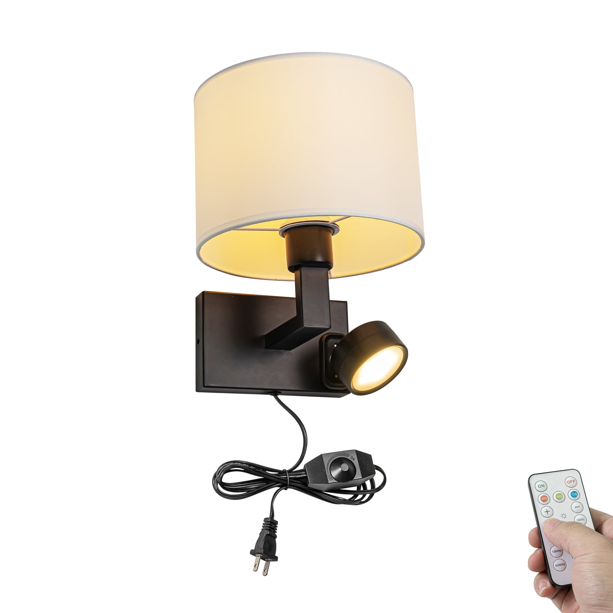 FSLiving 5.9ft Plugin Wall Sconces with Remote Control Adjustable