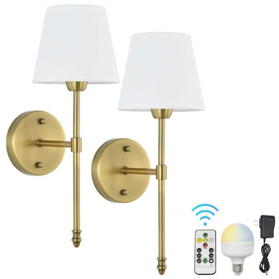 FSLiving 5W RGB Rechargeable Wall Sconces Battery Operated Wall Light with Remote Control Easy to Install Dimmable and Color Changing Wall Light for Bedroom,Lounge,Corrider,TV Backdrop Wall - 2 Lamps