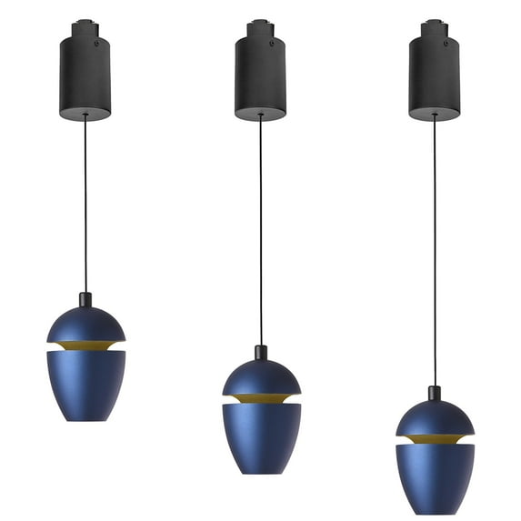 FSLiving 7W Adjustable Levitate Pendnat Light H-Type Retractable Lift Ceiling Light Fixtures with Minimalist Modern Aluminum Globe Shade Indoor Island Light Adjustable Wire Lamp for Decor,Blue-3 Pack
