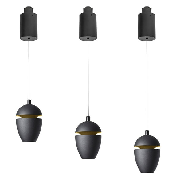 FSLiving 7W Adjustable Levitate Pendnat Light H-Type Retractable Lift Ceiling Light Fixture with Minimalist Modern Aluminum Globe Shade Indoor Island Light Adjustable Wire Lamp for Decor,Black-3 Pack