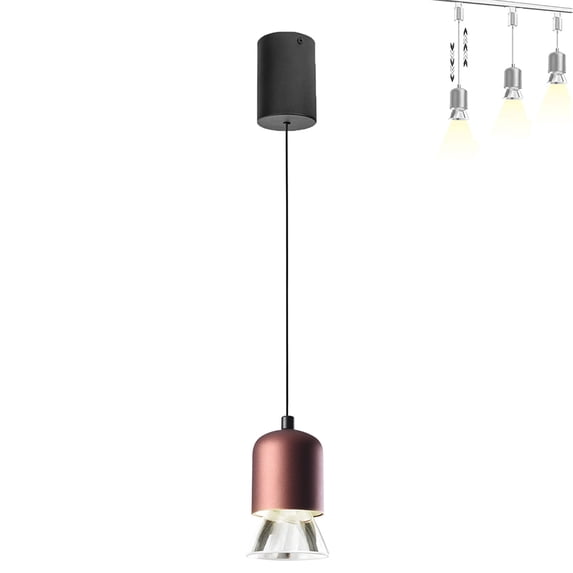 FSLiving 7W Adjustable Levitate Pendnat Light Retractable Lift Ceiling Light Fixtures with Minimalist Modern Aluminum&Acrylic Shade Indoor Island Light Adjustable Wire Lamp,Brown - 1 Pack