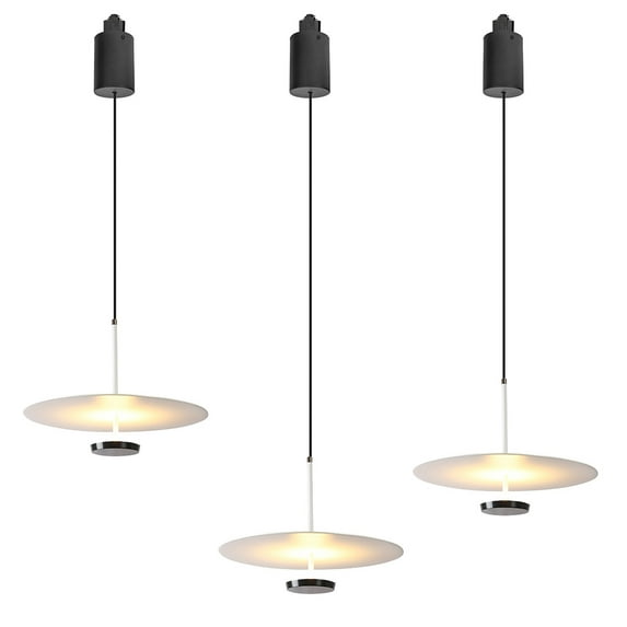 FSLiving 7W H-Type Track Pendant Light Retractable Lift Droplight with Aluminum Oblateness Shade 3000K LED Spotlight Indoor Island Light Adjustable Length for Resturant,White - 3 Lights