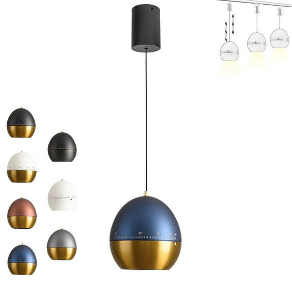 FSLiving 7W Zoomable Chandeliers Retractable Lift Ceiling Light Fixtures with Aluminum Globe Shade Focusable Spotlight Indoor Island Light Adjustable Wire Lamp for Decor,Blue&Copper - 1 Pack