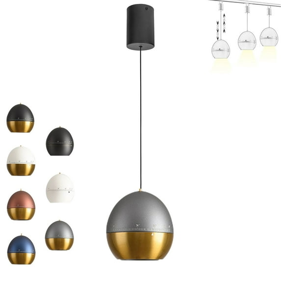 FSLiving 7W Zoomable Chandeliers Retractable Lift Ceiling Light Fixtures with Aluminum Globe Shade Focusable Spotlight Indoor Island Light Adjustable Wire Lamp for Decor,Grey&Copper - 1 Pack