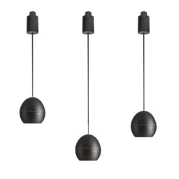 FSLiving 7W Zoomable Track Pendant Light J-Type Retractable Lift Droplight with Aluminum Globe Shade Focusable Spotlight Indoor Island Light Adjustable Length Lamp for Decor,Black - 3 Pack