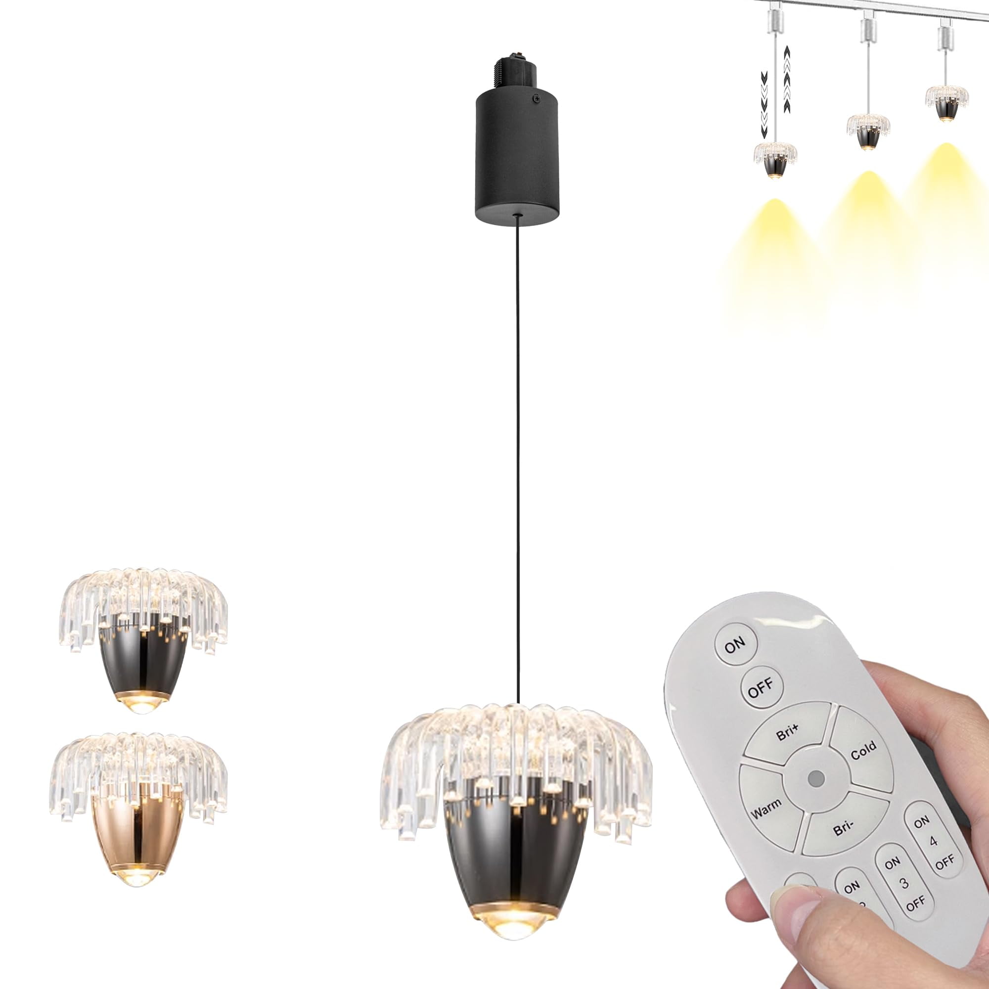 FSLiving 8W Adjustable Height Track Pendant Light J-Type Retractable Lift Remote Control with Dimmable Smart Led Light Adjustable Length for Decor Kitchen Island Dining Room,Pearlyblack - 1 Pack