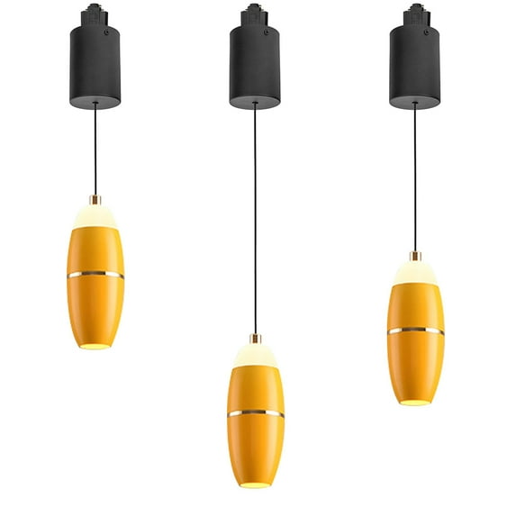 FSLiving 8W Adjustable Levitate Track Pendant Light H-Type Retractable Lift Pendant Light with Minimalist Modern Aluminum&Acrylic Shade Indoor Island Light Adjustable Length,Yellow - 3 Lights